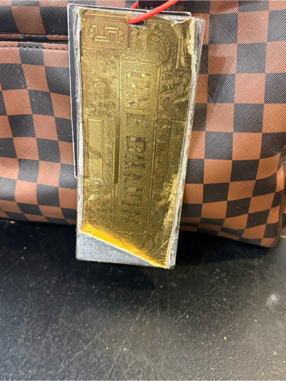 Sprayground Brown Checkered Studded Crossbody Weekender - Picture 10 of 11